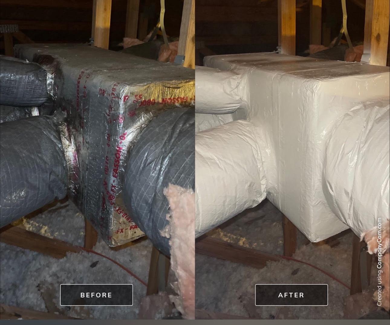 Attic mold remediation case — HVAC coating after roof leak · referenced from St. Cloud, FL service area · before/after lab cleared